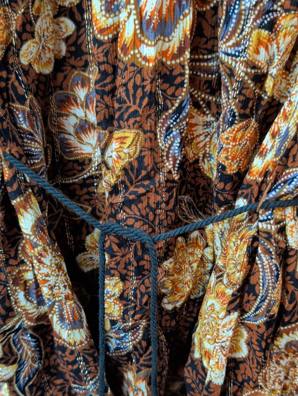 Shyanne Floral Peasant Blouse Brown and Gold Medium New Nwt - Picture 6 of 9